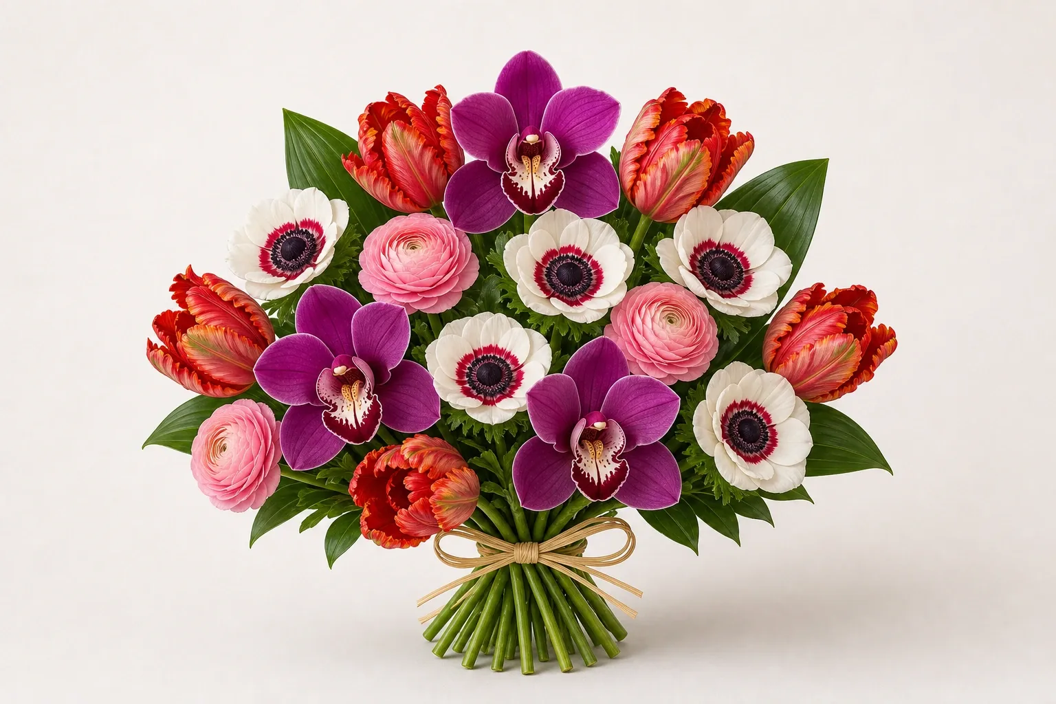 Netradičná valentínska kytica z orchideí a anemón