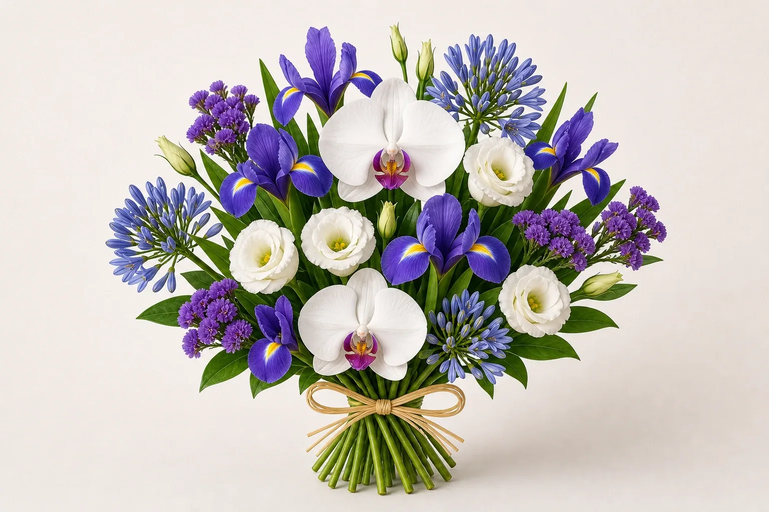 Elegantná kytica na poďakovanie z orchideí a irisov