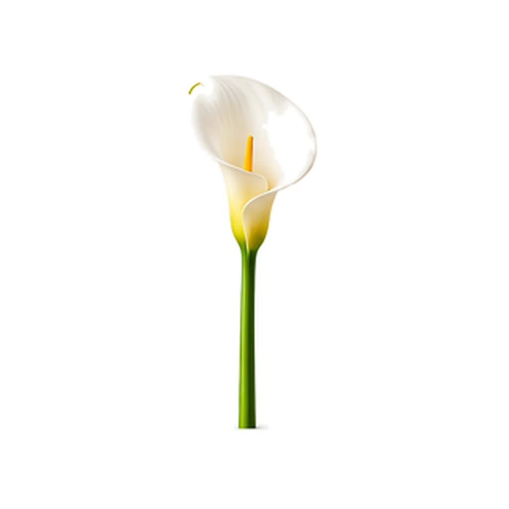 Fotorealistický štúdiový záber kvetu Ľalia (Calla) na bielom pozadí bez textu