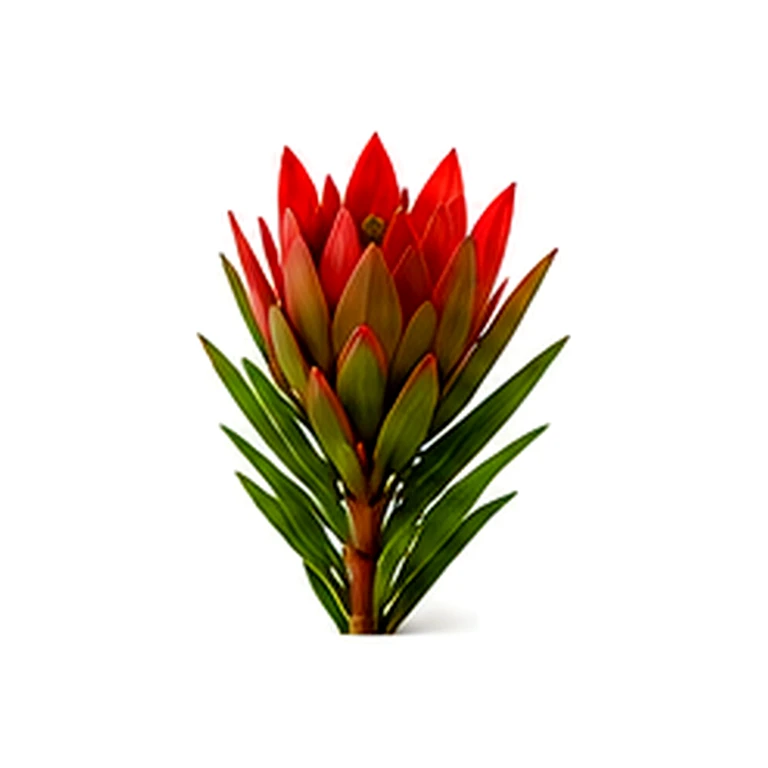 Fotorealistický štúdiový záber kvetu Leucadendron na bielom pozadí bez textu