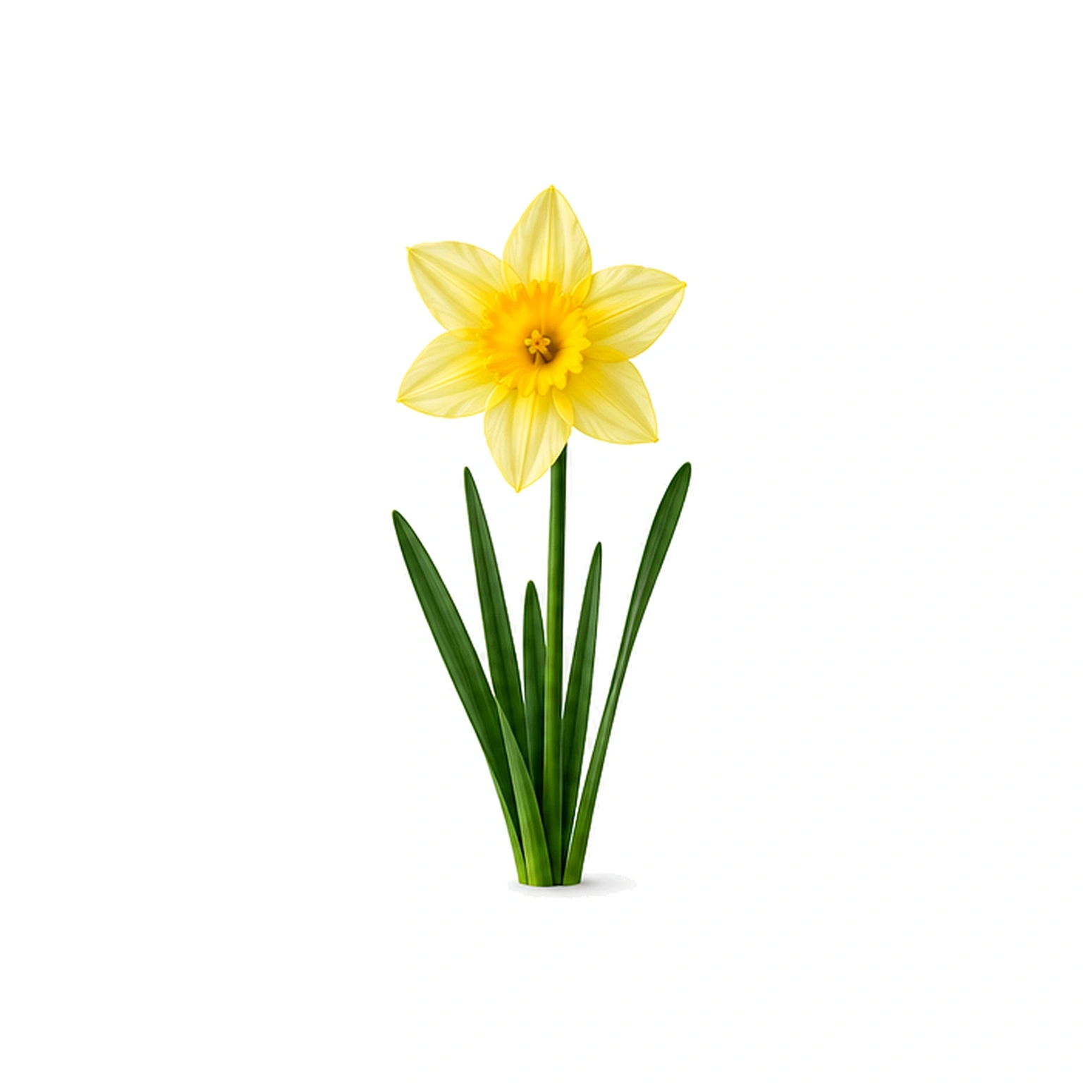 Fotorealistický štúdiový záber kvetu Narcis na bielom pozadí bez textu