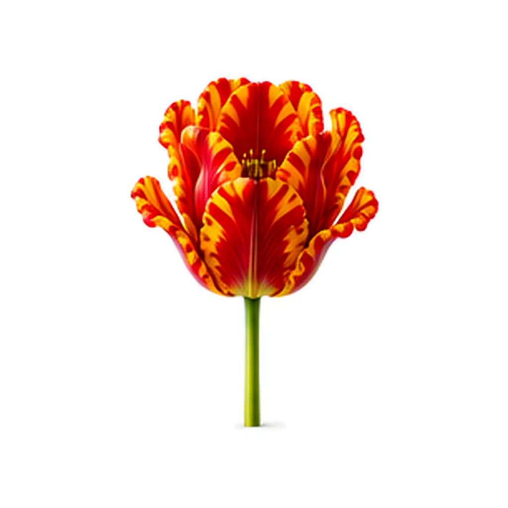 Fotorealistický štúdiový záber kvetu Tulipán (papagájí) na bielom pozadí bez textu